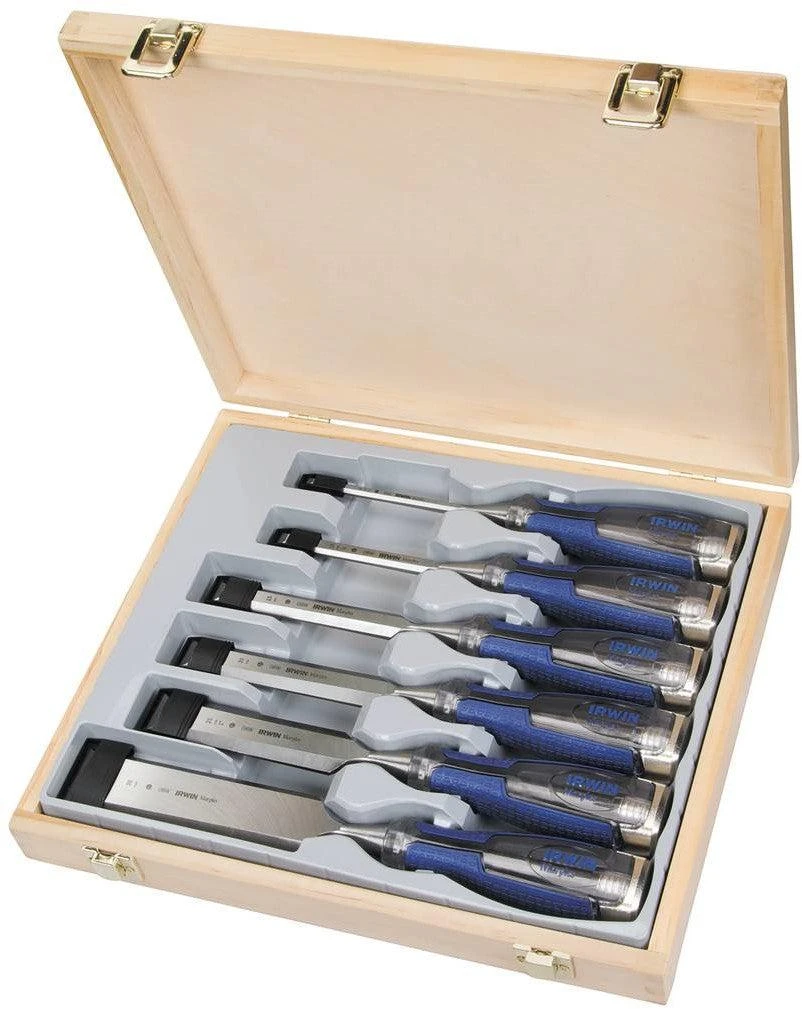 Irwin Marples Houtbeitel MS750, 6 Stuks, 6, 10, 15, 20, 25, 35 mm, Houten Kist - 10503733